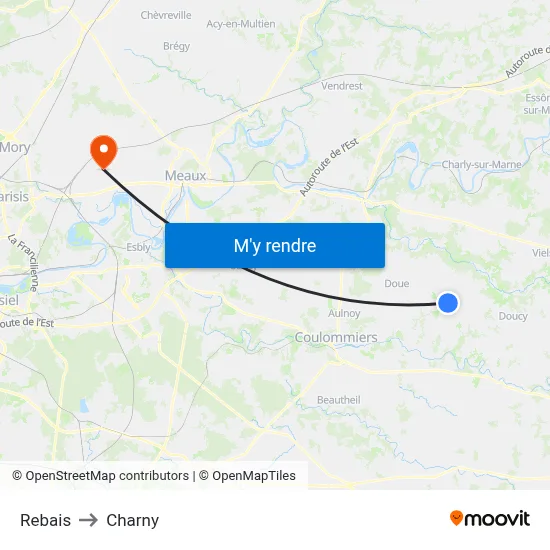 Rebais to Charny map
