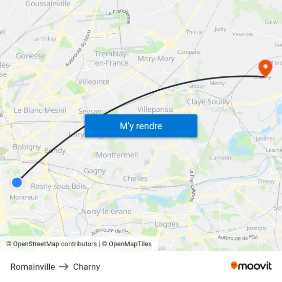 Romainville to Charny map