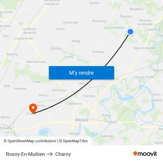 Rosoy-En-Multien to Charny map