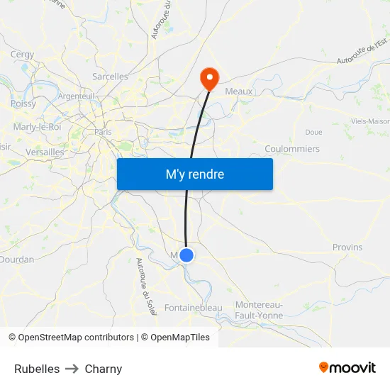 Rubelles to Charny map