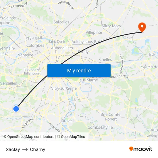 Saclay to Charny map