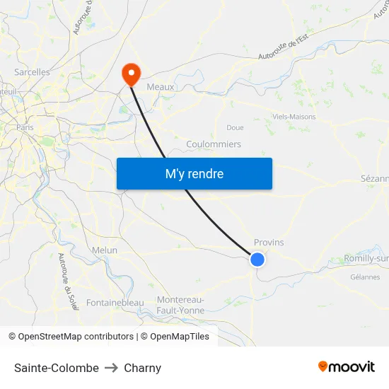 Sainte-Colombe to Charny map