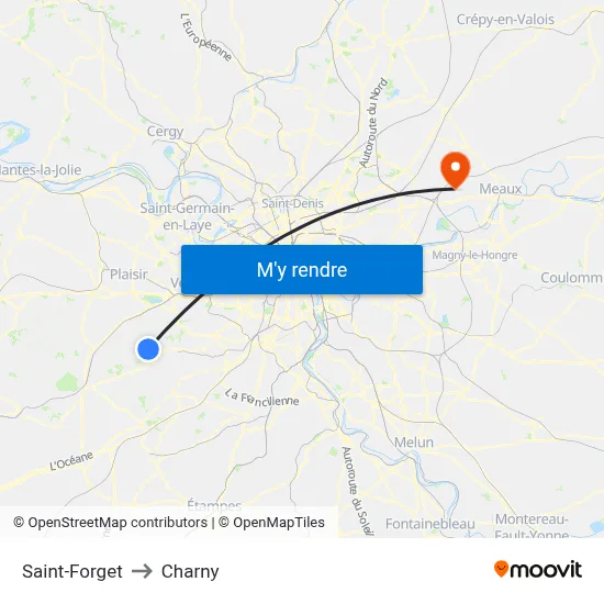 Saint-Forget to Charny map