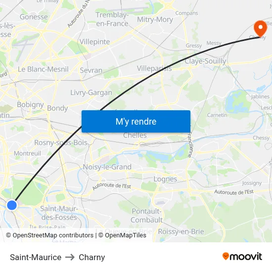 Saint-Maurice to Charny map