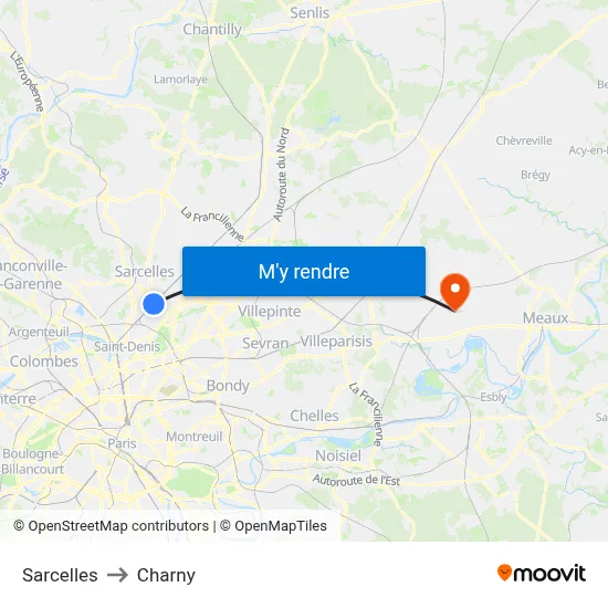 Sarcelles to Charny map