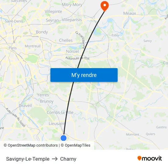 Savigny-Le-Temple to Charny map