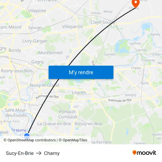 Sucy-En-Brie to Charny map