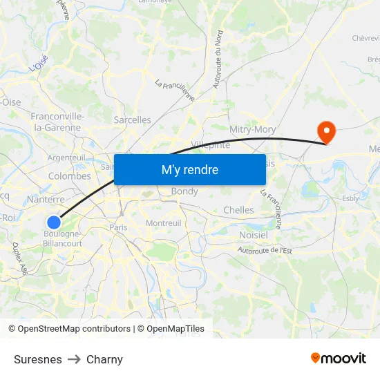 Suresnes to Charny map