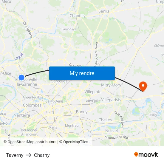 Taverny to Charny map