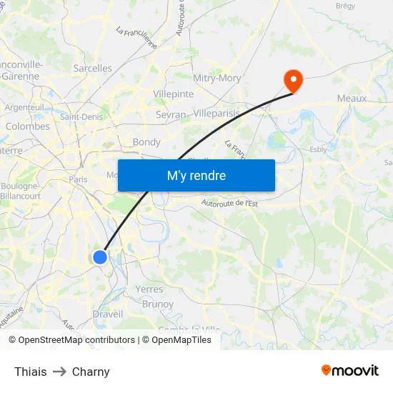 Thiais to Charny map