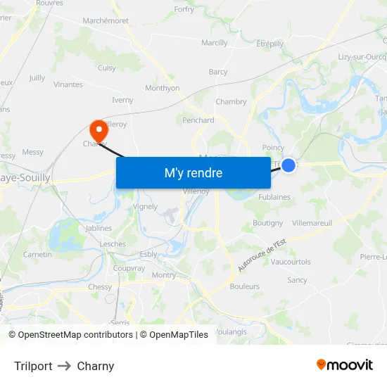 Trilport to Charny map