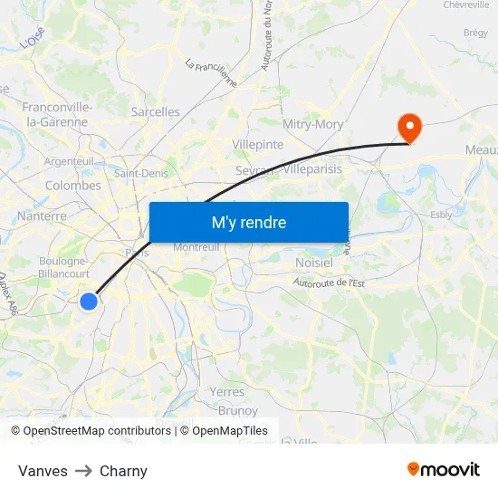 Vanves to Charny map