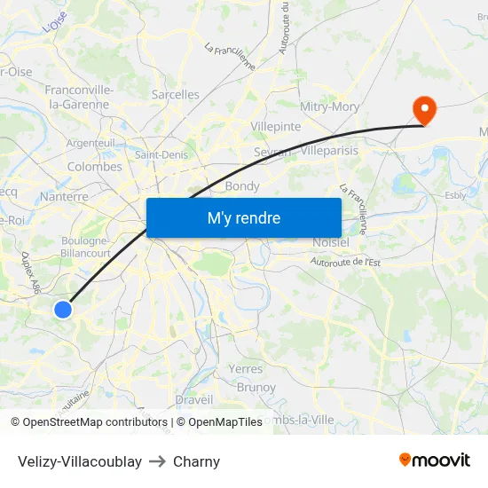 Velizy-Villacoublay to Charny map