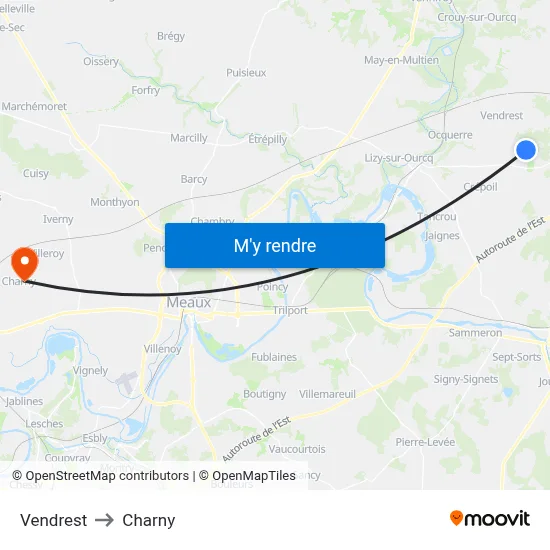 Vendrest to Charny map