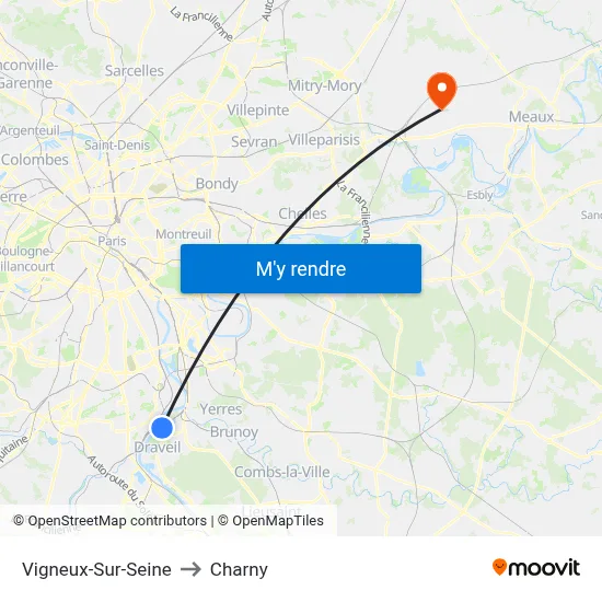 Vigneux-Sur-Seine to Charny map