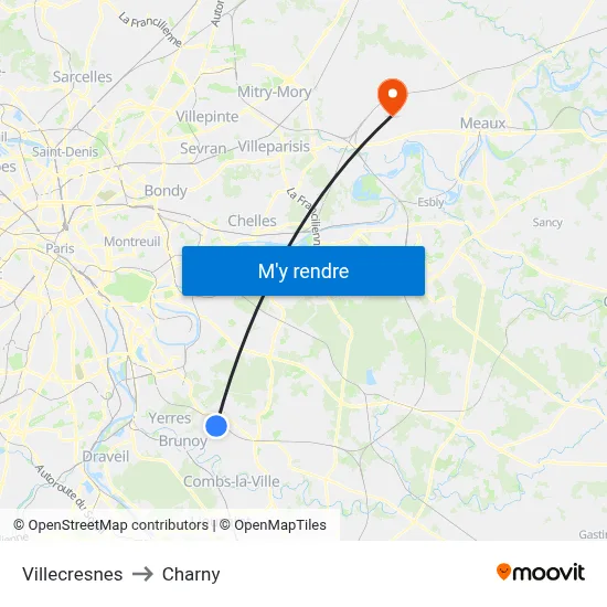 Villecresnes to Charny map