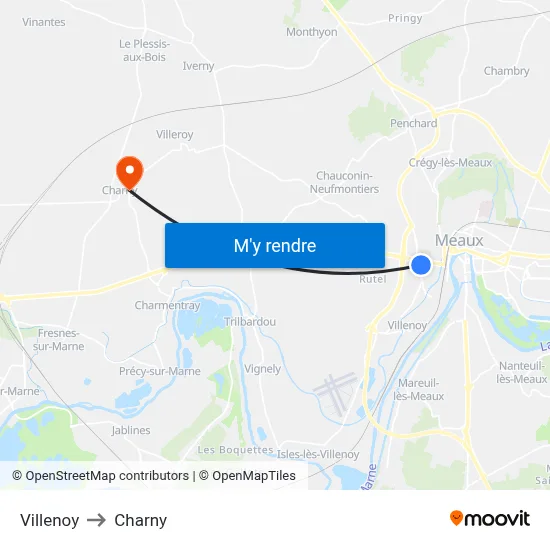 Villenoy to Charny map