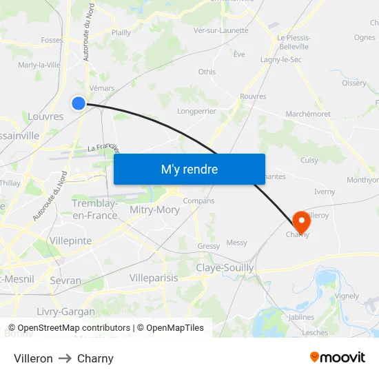 Villeron to Charny map