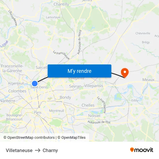 Villetaneuse to Charny map