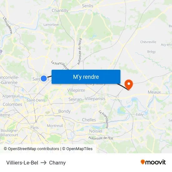 Villiers-Le-Bel to Charny map