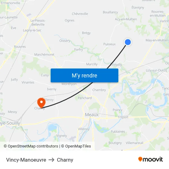Vincy-Manoeuvre to Charny map