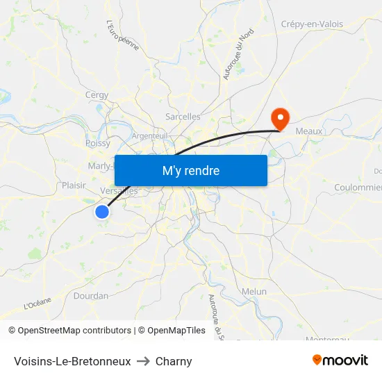 Voisins-Le-Bretonneux to Charny map