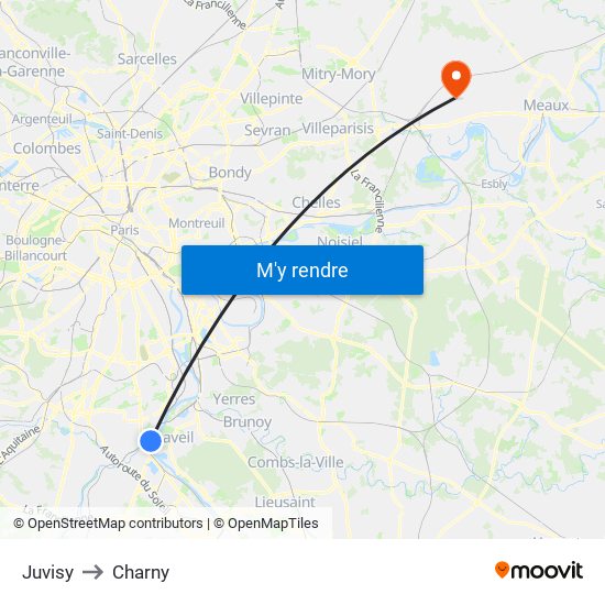 Juvisy to Charny map