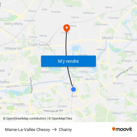 Marne-La-Vallée Chessy to Charny map