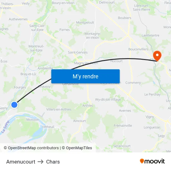 Amenucourt to Chars map