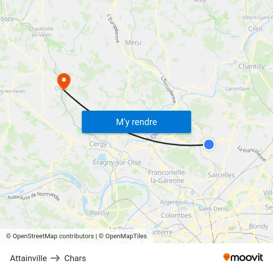 Attainville to Chars map