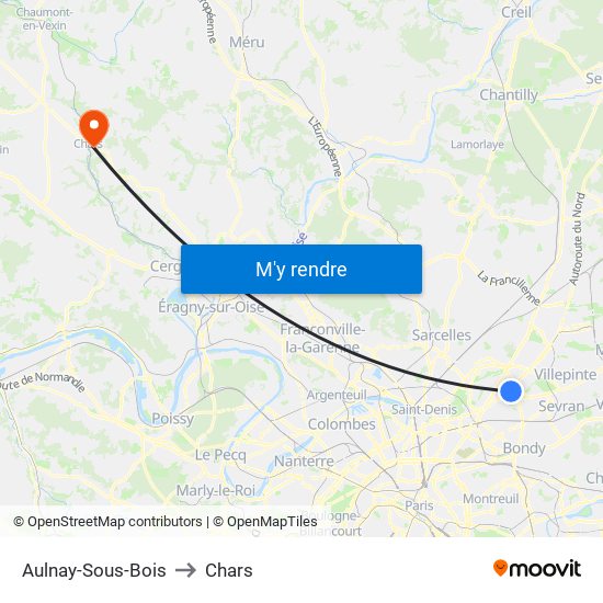 Aulnay-Sous-Bois to Chars map