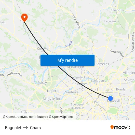 Bagnolet to Chars map