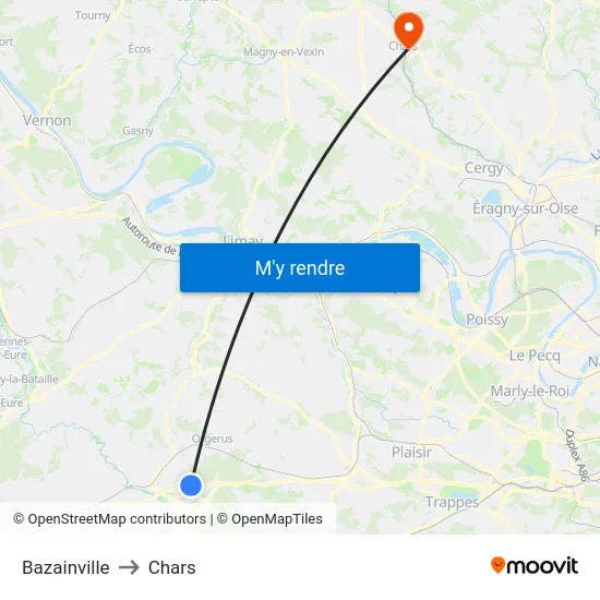 Bazainville to Chars map