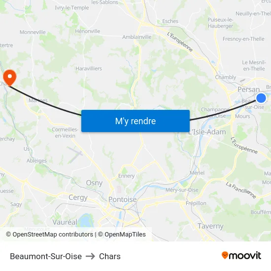 Beaumont-Sur-Oise to Chars map