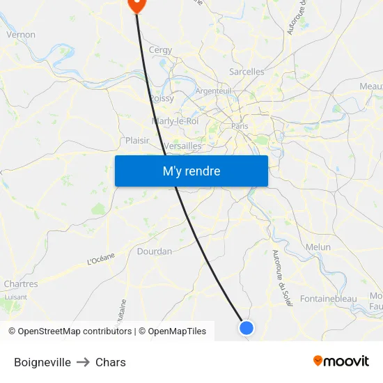 Boigneville to Chars map