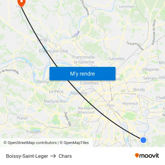 Boissy-Saint-Leger to Chars map