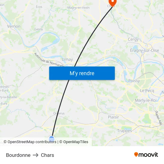 Bourdonne to Chars map