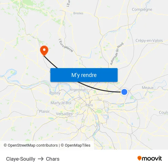 Claye-Souilly to Chars map