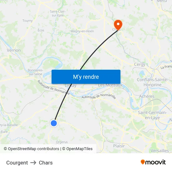Courgent to Chars map