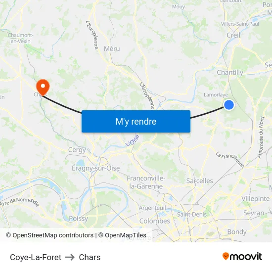 Coye-La-Foret to Chars map