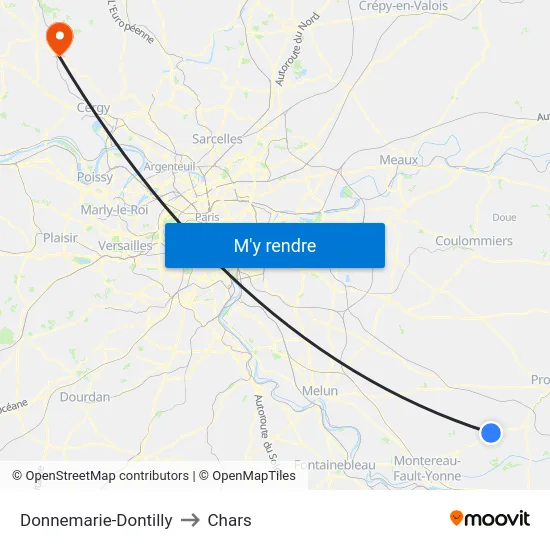 Donnemarie-Dontilly to Chars map