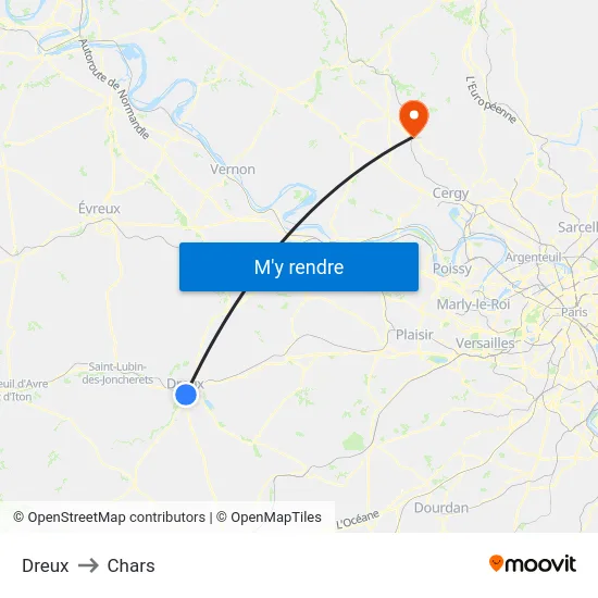 Dreux to Chars map