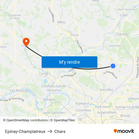 Epinay-Champlatreux to Chars map
