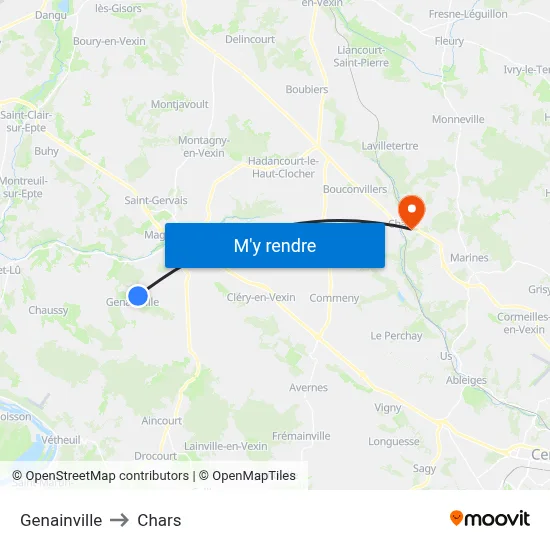 Genainville to Chars map