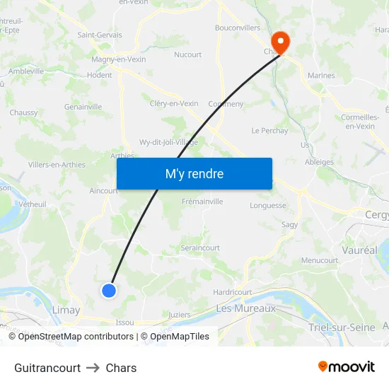 Guitrancourt to Chars map