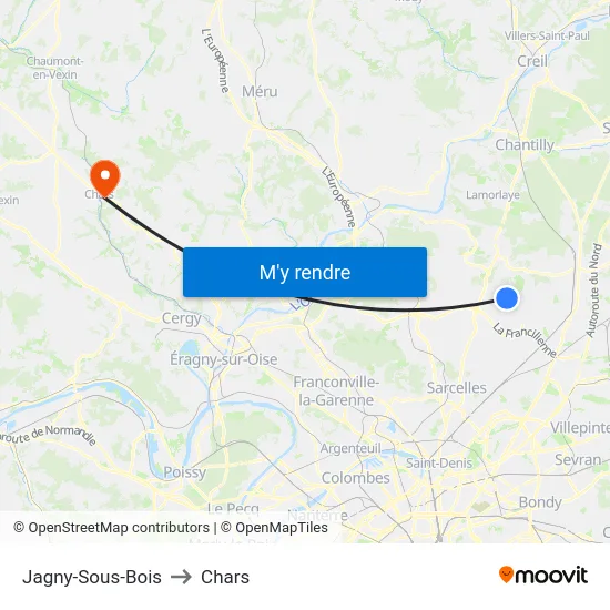 Jagny-Sous-Bois to Chars map