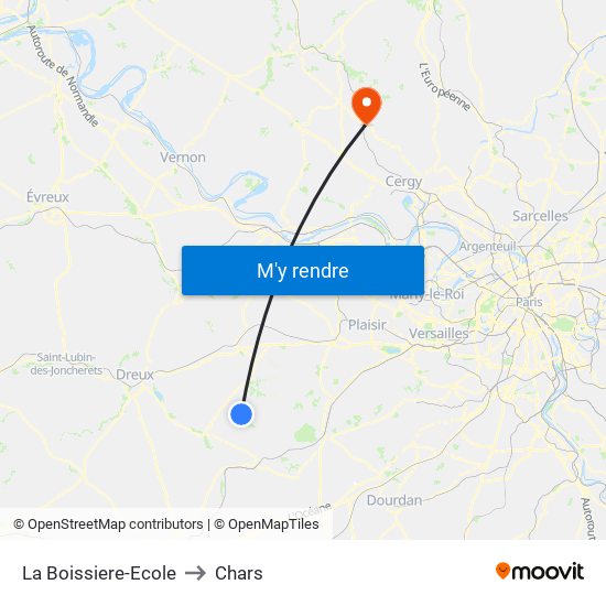 La Boissiere-Ecole to Chars map