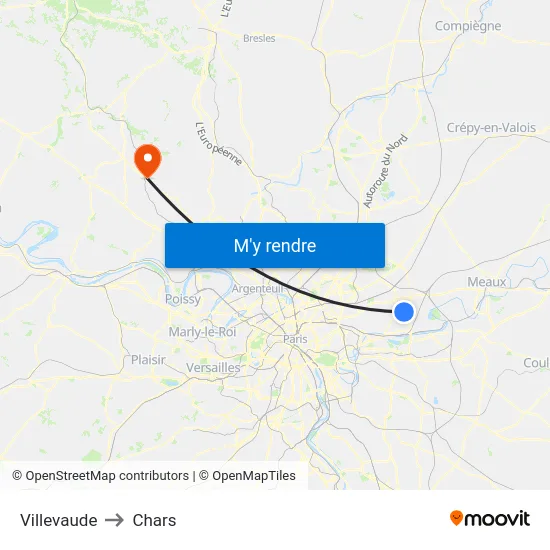 Villevaude to Chars map