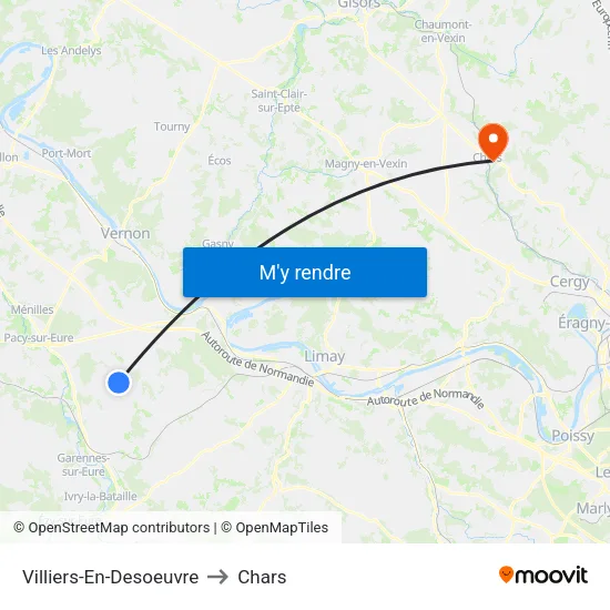 Villiers-En-Desoeuvre to Chars map