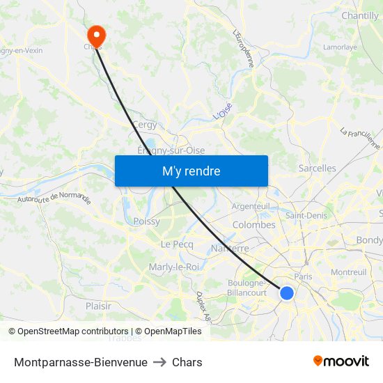 Montparnasse-Bienvenue to Chars map